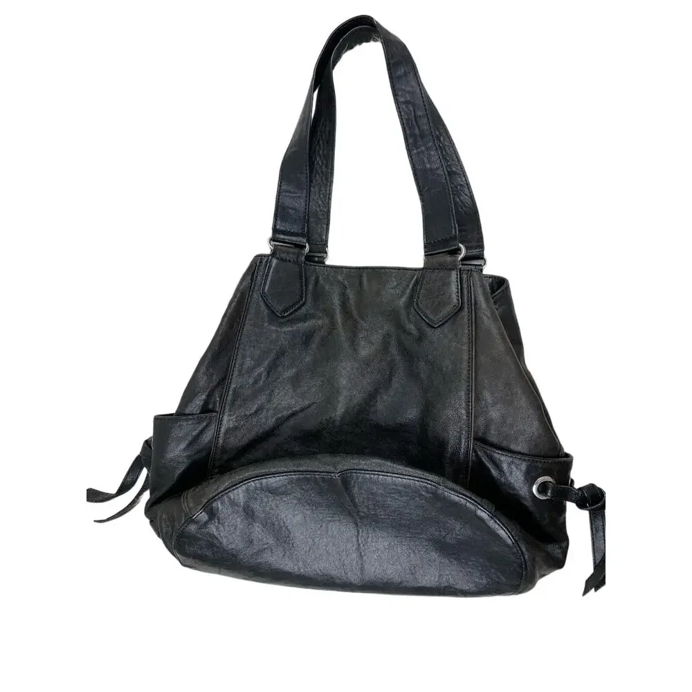 Cole Haan Black Soft Leather Hobo Handbag Purse‎ *
